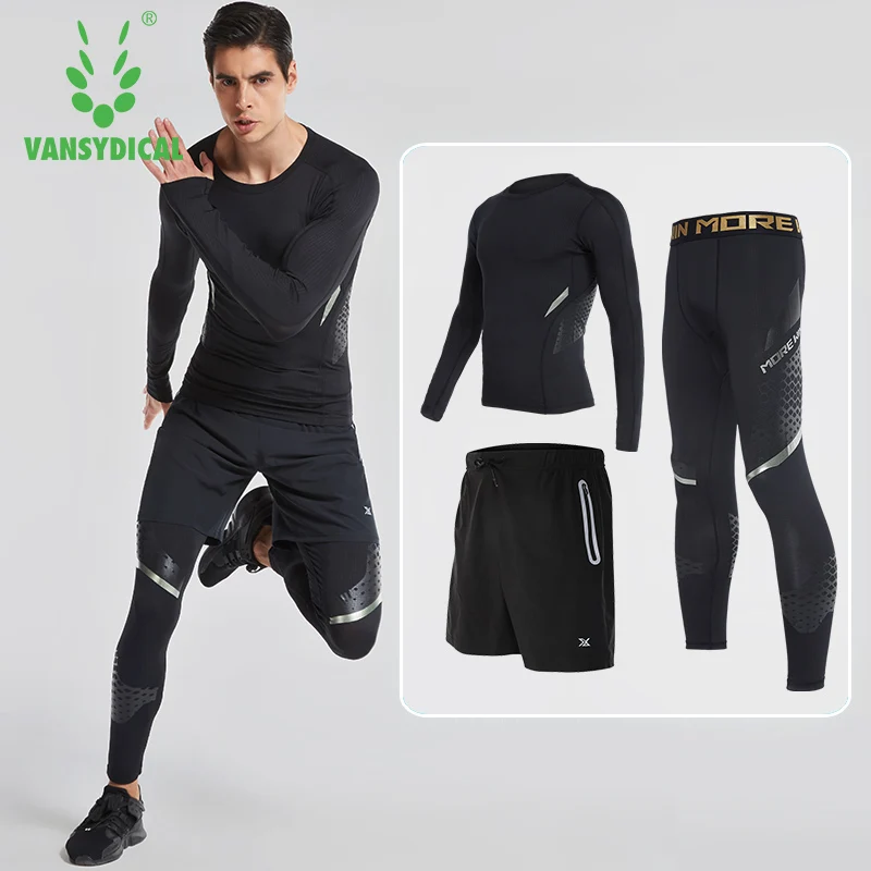 Мужской спортивный комплект для бега компрессионная рубашка + штаны облегающая