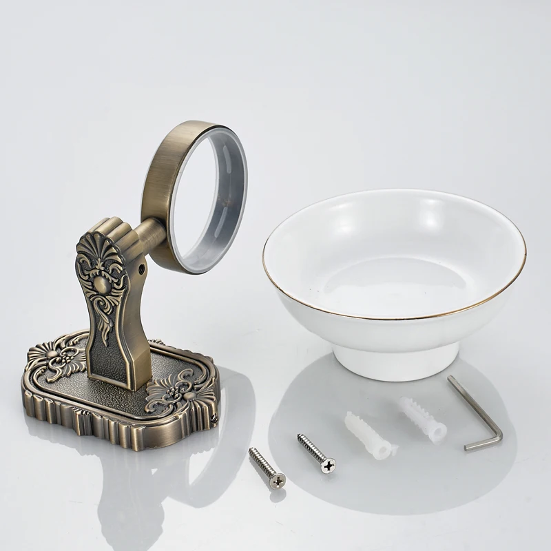 

Ceramic Soap Dishs Classic Wall Mounted Carved White Brass Soap Holder Bathroom Accessories Hardware Plating Soap Dish 3305