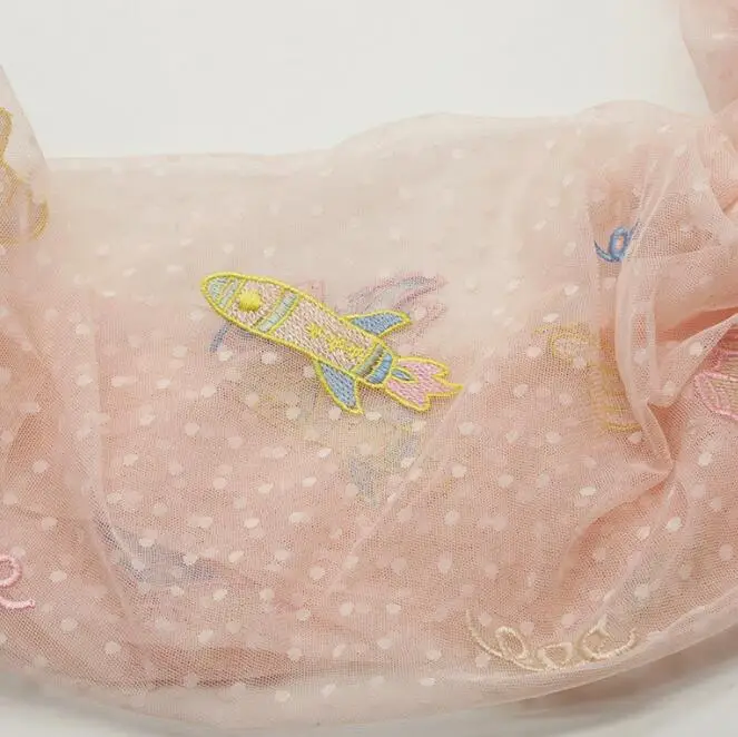 2019 New style light pink cartoon pig cute embroidery mesh lace fabric girl kid dress wear DIY hot sewing material 1 yard | Дом и сад