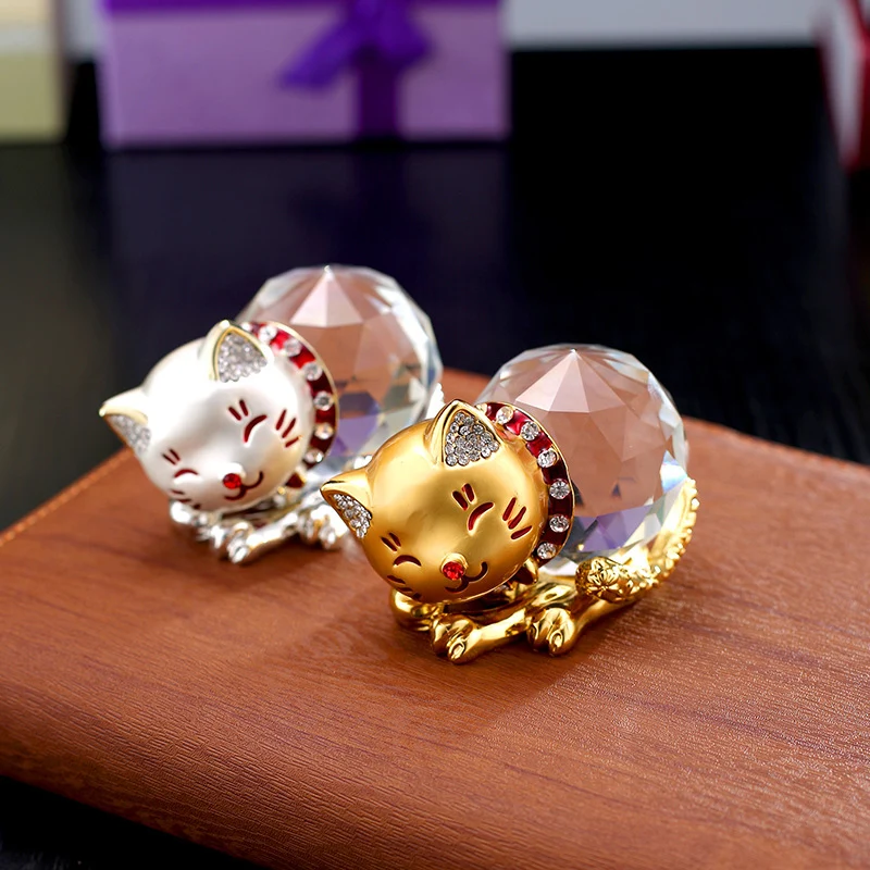 Современное украшение для дома металлический Хрустальный талисман кошки