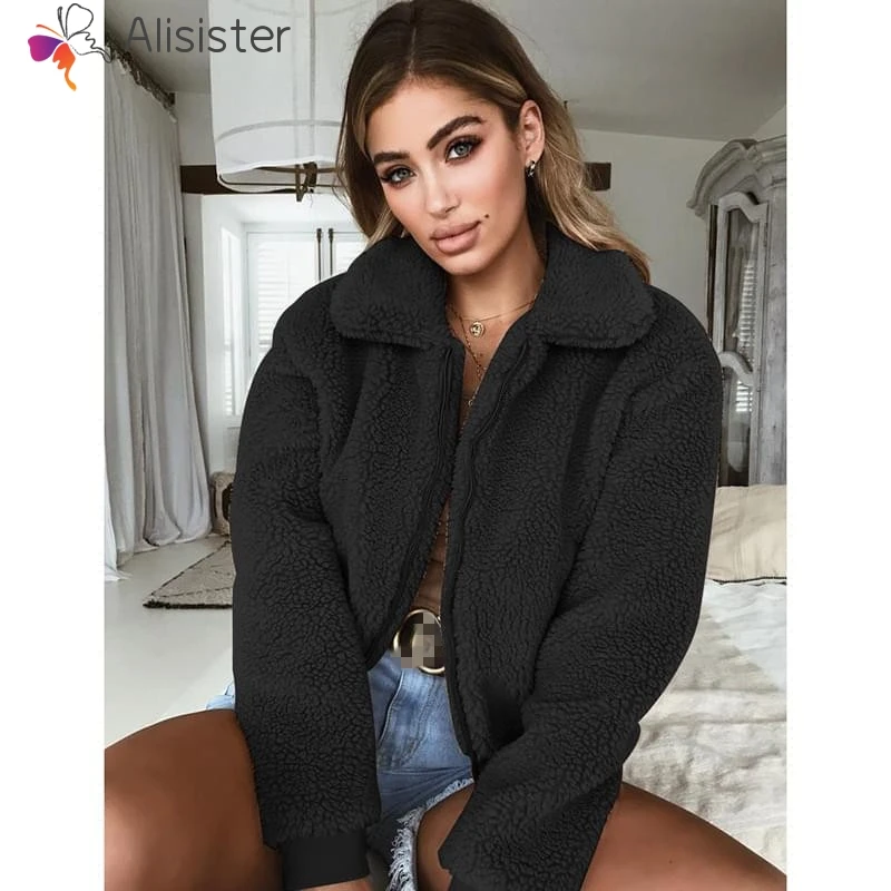 

New Elegant Faux Fur Coat Women Jacket Winter Warm Zipper Coat With Pocket Plus Size Plush Overcoat Fashion Female Outwear