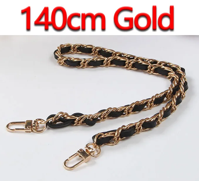 DIY 40 см-140 см черные ручки для кошелька из искусственной кожи 10 мм Сменные золотые, серебряные, бронзовые, черные металлические цепочки для сумки на ремне - Цвет: 140cm Gold