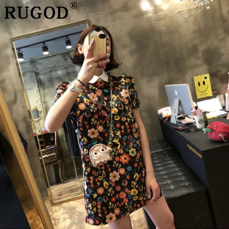 RUGOD/женское прямое платье с цветочным принтом модное женское мини воротником