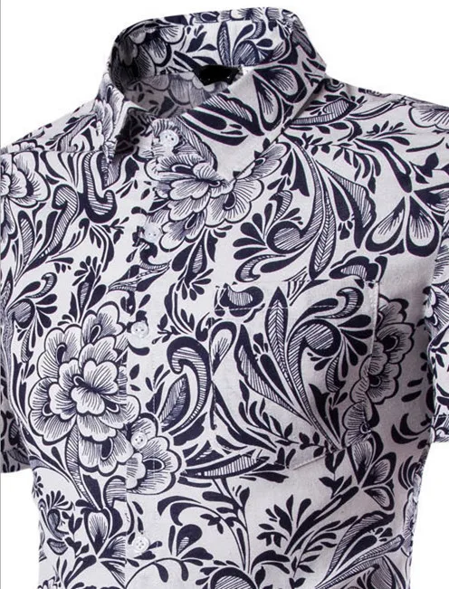 2017 New Summer Short Sleeves Casual Cotton Fashion Shirts For Man Beach Holiday Mens Floral Pattern M-XXL A162 | Мужская одежда