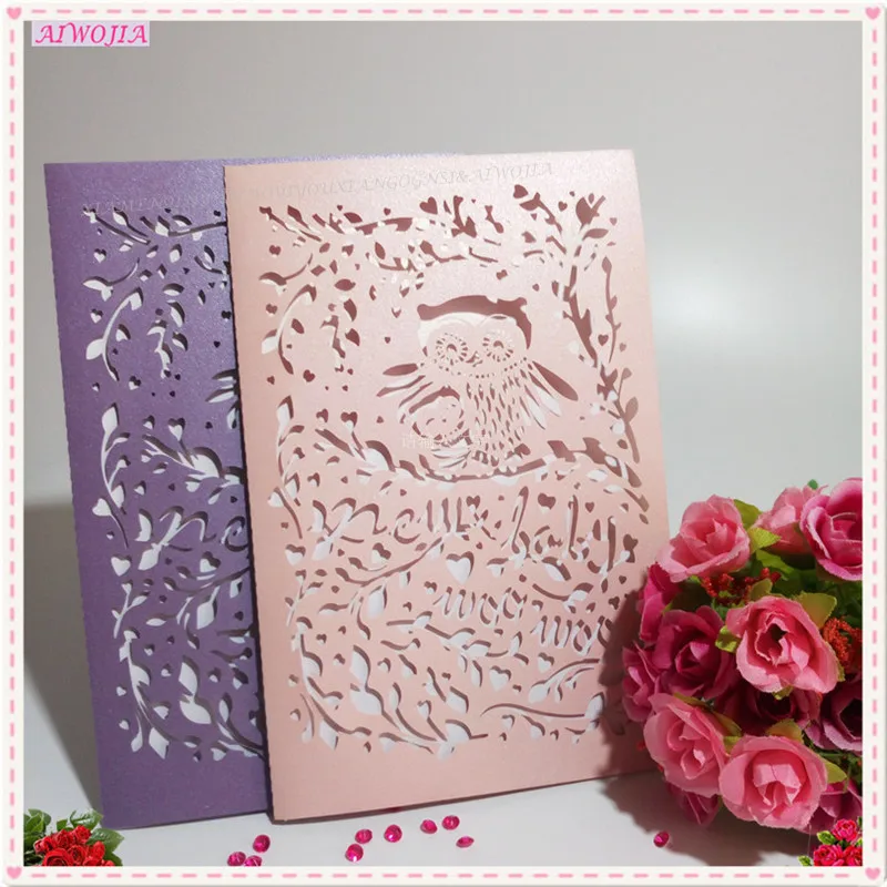 30pcs Laser Cut Wedding Invitation Card Flower and owl Paper Decoration 7ZSH187 | Дом и сад