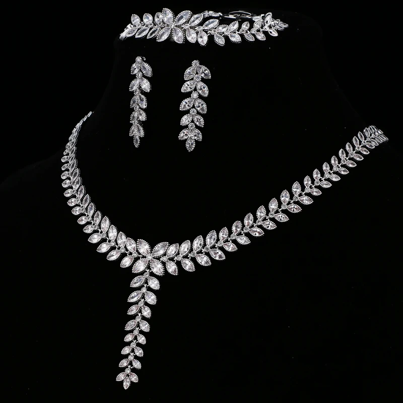 Cool cute High quality Cubic zirconia Bridal Jewelry Sets European Style Vintage necklace&ampearring&ampbracelet sets Bride jewelry |