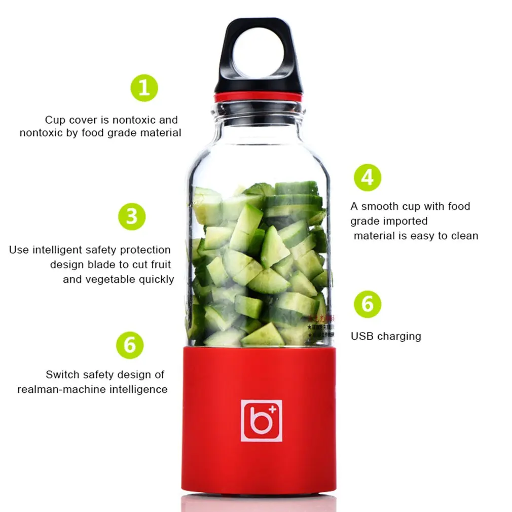 500ML Portable Electric Juicer Cup USB Rechargeable Automatic Vegetables Fruit Juice Maker Cup Juice Extractor Blender Mixer