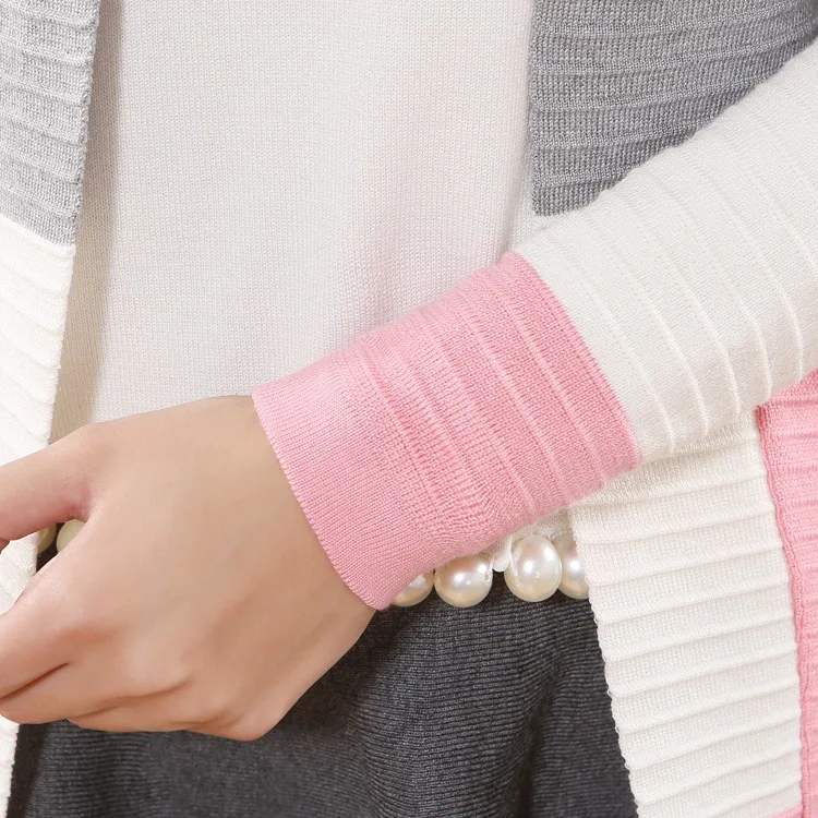 Women's Cotton Top Medium-long Outerwear Cardigan Spring and Autumn Sweaters Stripe Slim Bottoming Knitted Cardigans |