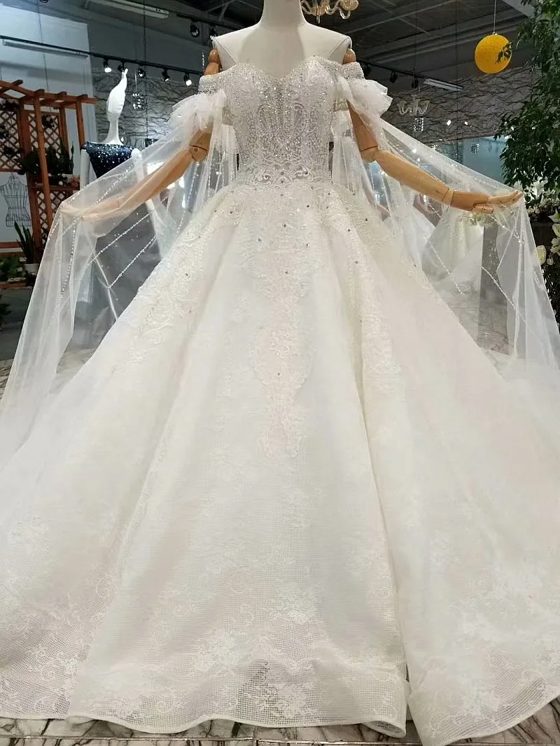 LS179445 sweetheart crystal wedding dresses with beads special off shoulder short sleeves bridal gown 2018 latest design | Свадьбы и