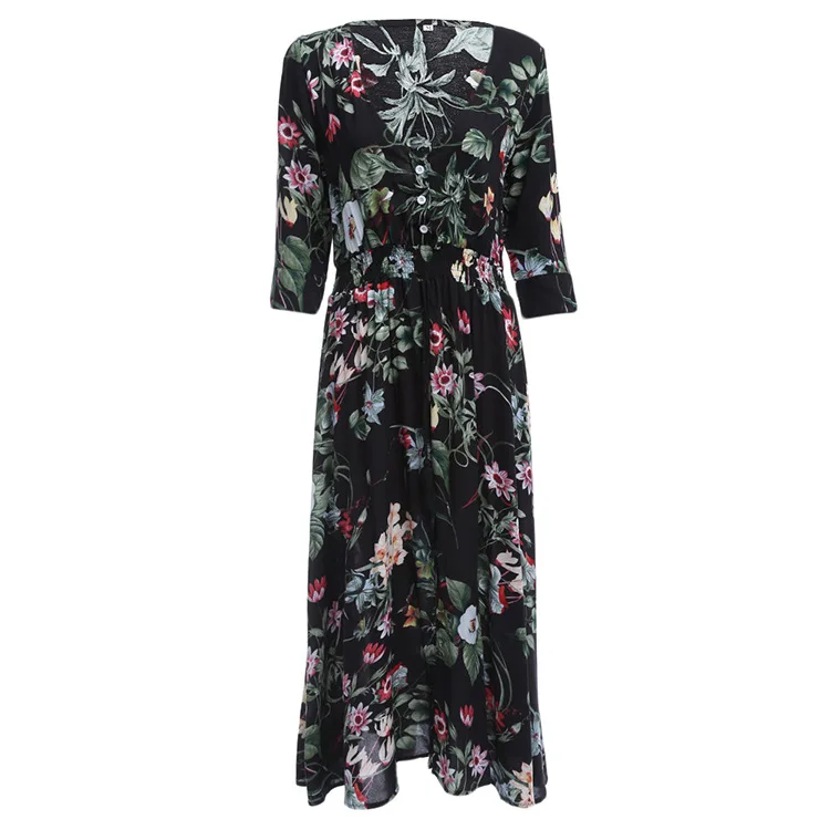 Elexs женщин чешский глубокий v шеи цветочные summer long dress beach sun 7572|summer dress|sun dresslong |