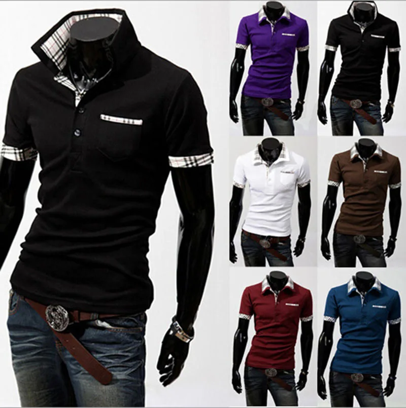 Men's clohing short-sleeved T-shirt multicolor plaid cotton casual | Мужская одежда