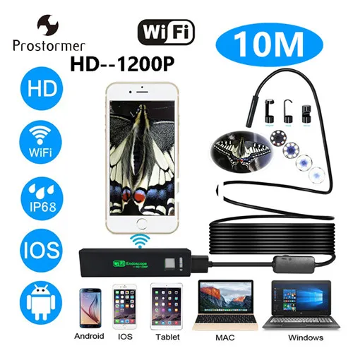 SPCC045H PROSTORMER 8 мм Wifi эндоскоп камера 1200P жесткий бороскоп для iphone Android Phone 2 3,5 5 10M Водонепроницаемая Инспекционная камера - Цвет: SPCC045H