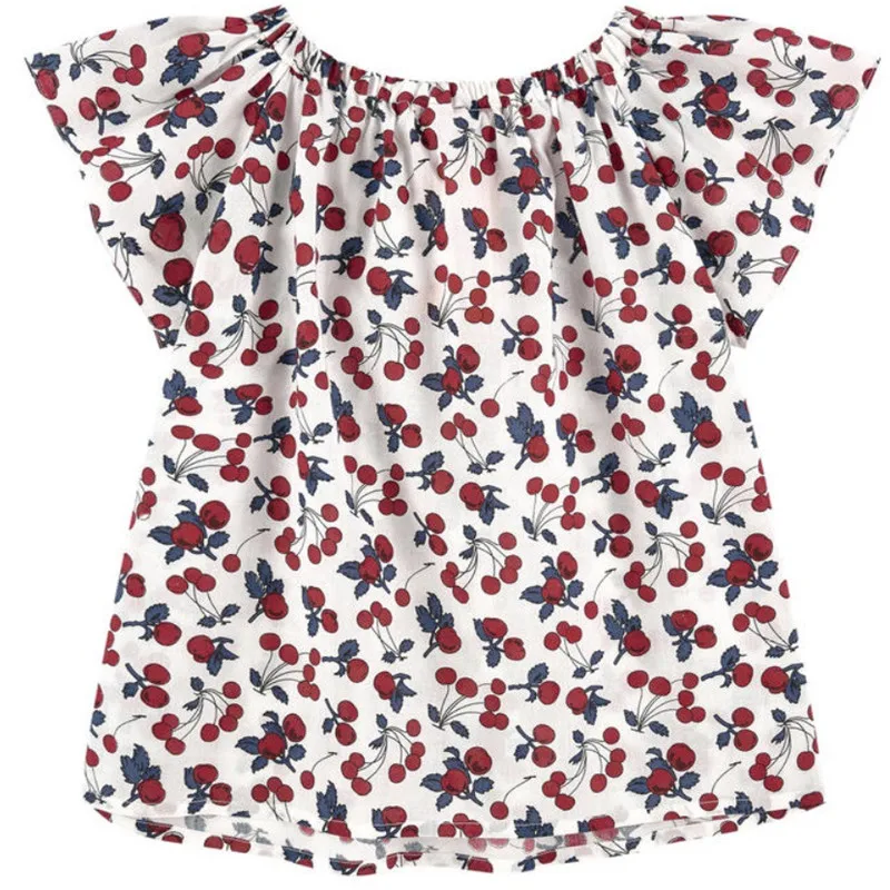 Обувь для девочек Футболка с рисунком вишни Топ маленьких 100% хлопковый Высокое