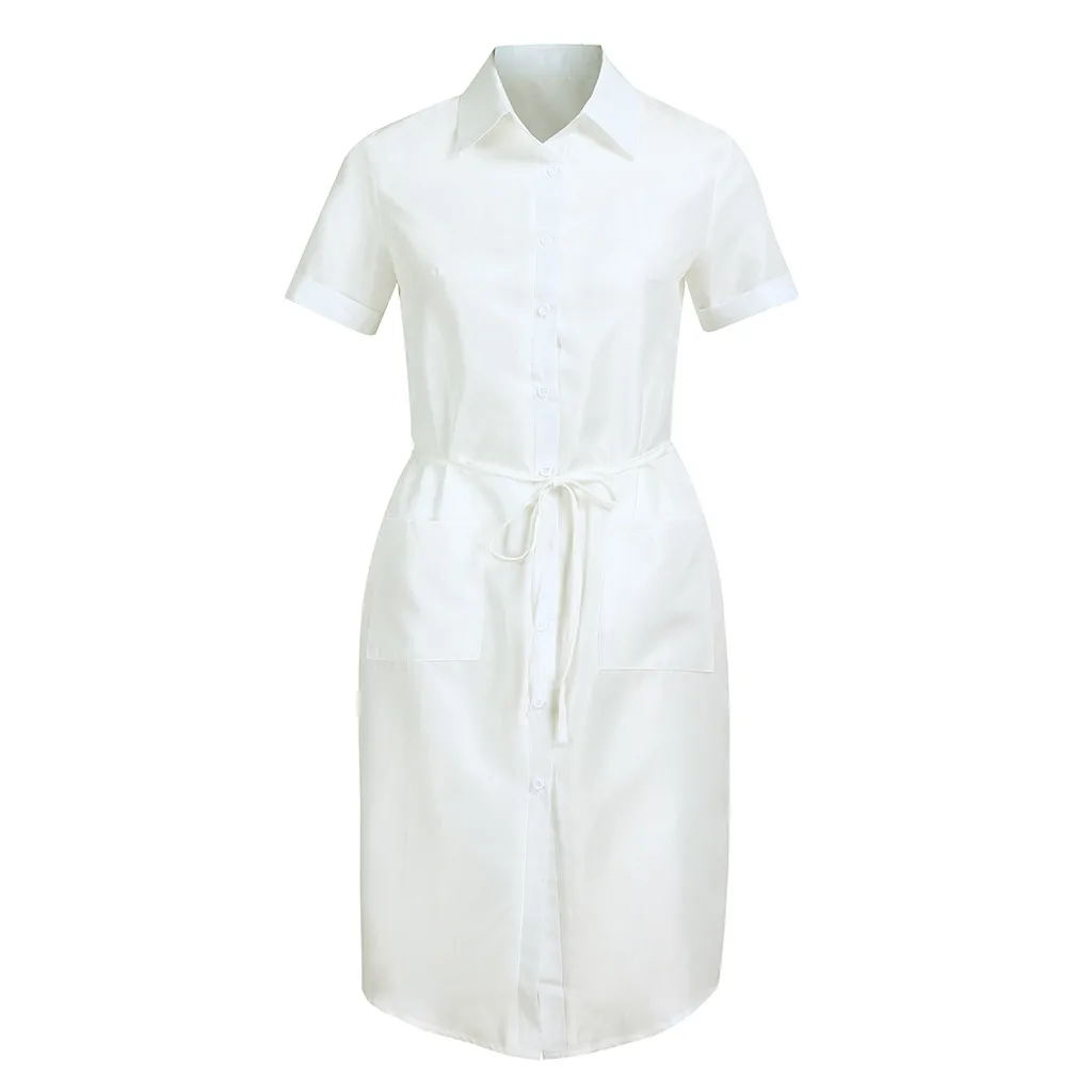 Женское Короткое платье на пуговицах повседневное свободное пляжное мини со