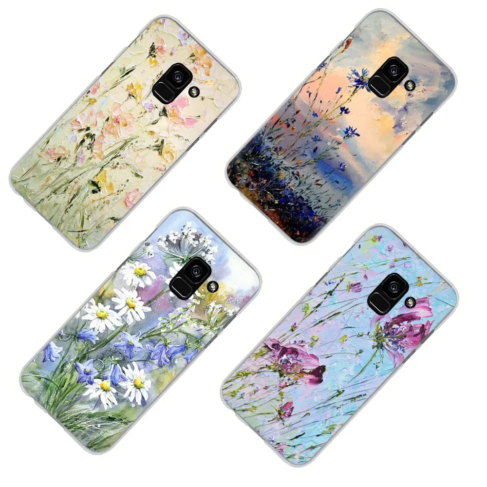 oil painting flowers Hard phone cover case for Samsung Galaxy A3 5 A6 7 8 9 A10 30 40 50 70