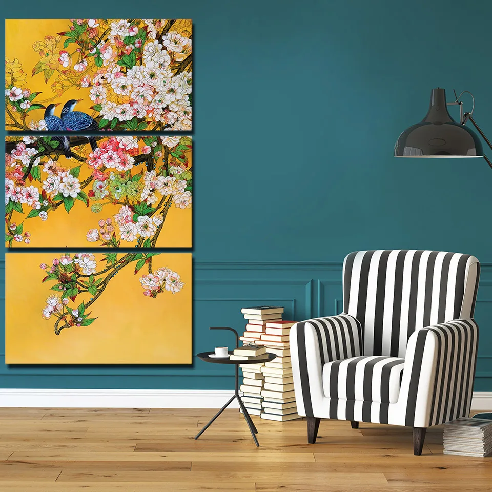 Высокое качество из плотной ткани с изображением цветов и птиц фресок по