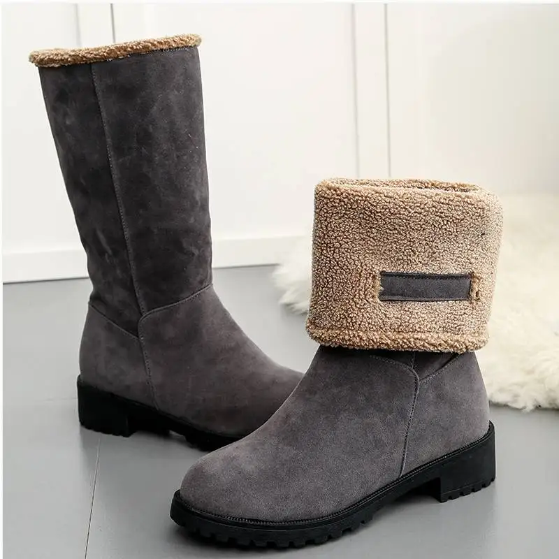 Women Snow Boots Thick Bottom Platform Waterproof Ankle Boots For Women Thick Warm fur Winter Warm Boots m494 - Цвет: Серый