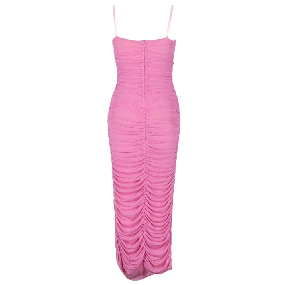 Deer Lady Long Summer Dress New Arrivals Side Slit Bodycon Maxi Dress Pink Organza Mesh Sexy Evening Party Dresses