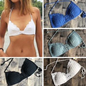 Однотонные бикини 2019 дюйма, раньше, Белый бикини, топ, вязаный сексуальный бикини, женский бюстгальтер для плавания, женский купальник