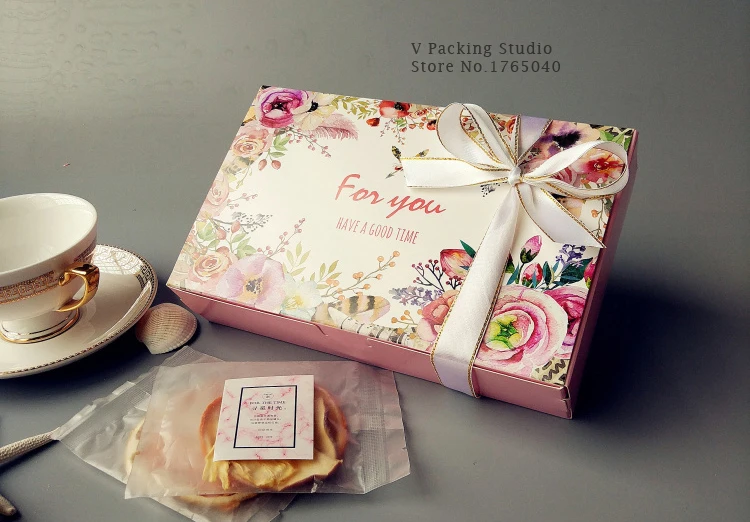 Бумажная коробка для торта с цветами десертные макароны коробки кондитерских