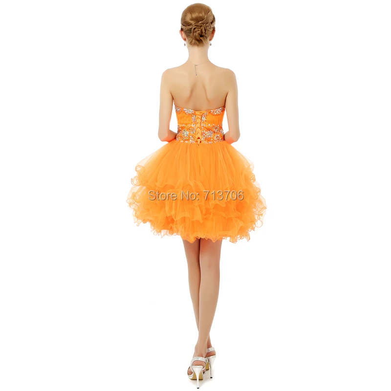 Новое поступление 2017 года Реальная Модель Оранжевый бальное платье из тюля колен