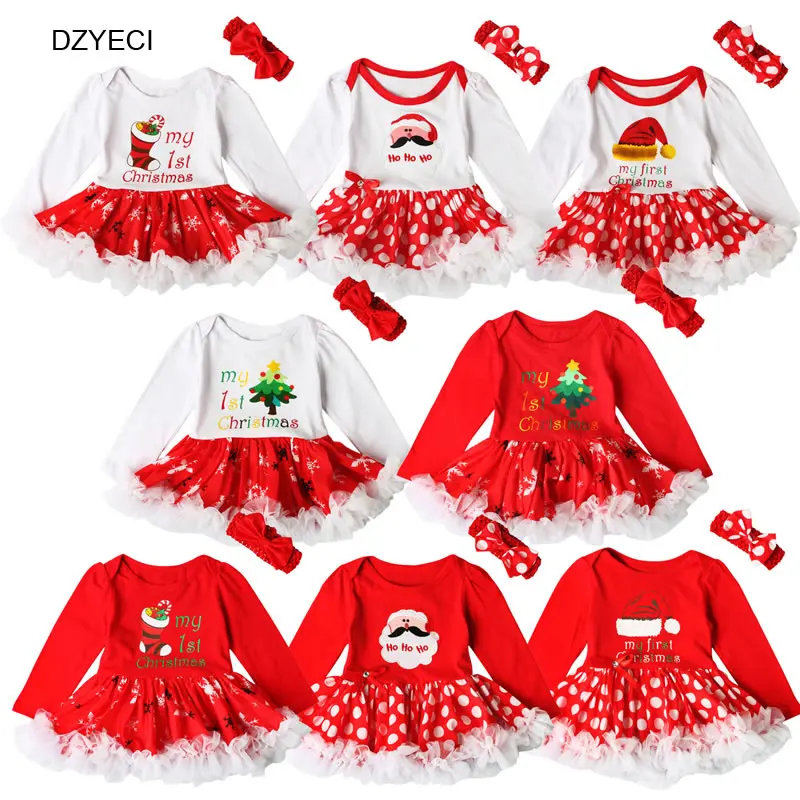 DZYECI My First Birthday Christmas For BabyGirl Bodysuit Costume Unisex New Born Headband+Dress Outfits Sunsuit Creeper 1st