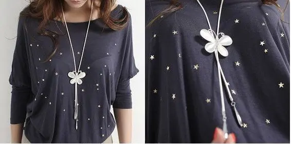 Бесплатная доставка белая бабочка горный хрусталь ожерелье свитер цепь N153 |