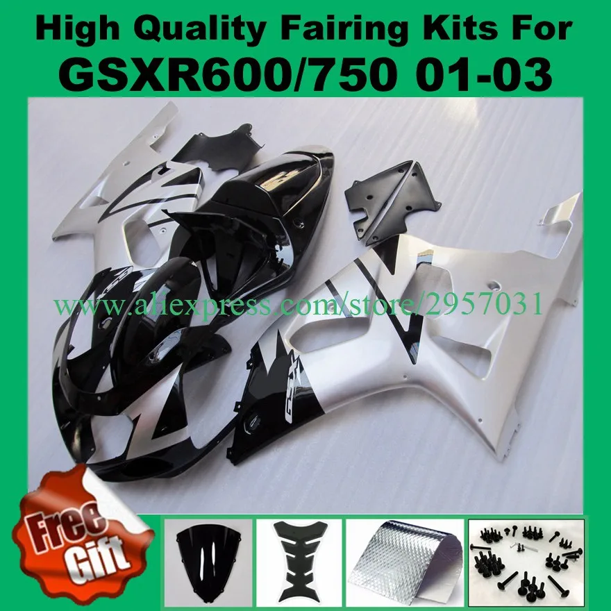 

Injection Fairings for SUZUKI GSXR600 GSXR750 2001 02 2003 #B77-O2 black silver GSX-R750 GSX-R600 GSXR600/750 01 02 03 fairings