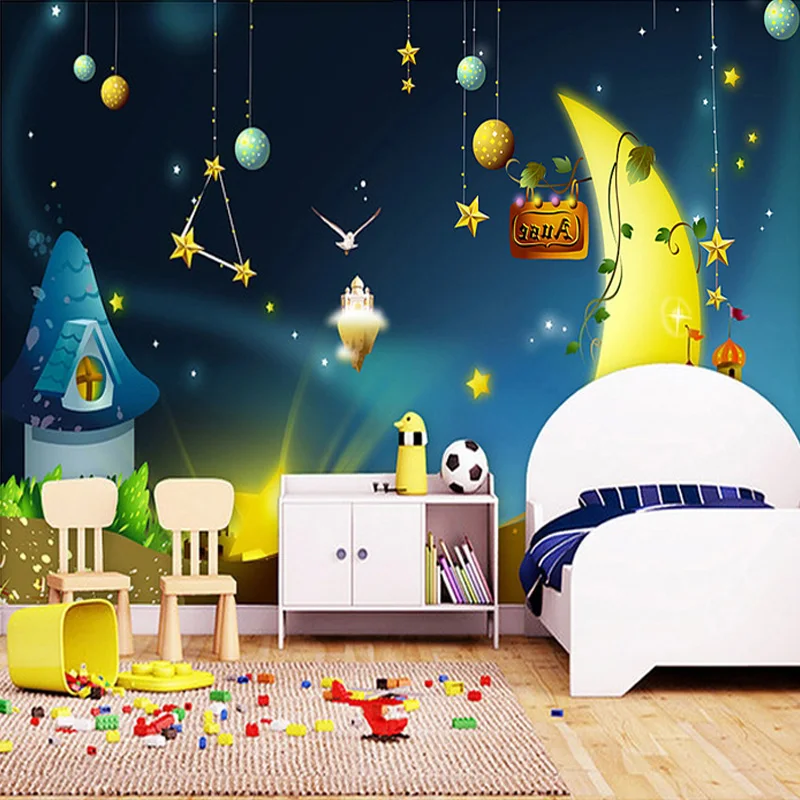 

Custom Mural Non-woven Wallpaper Children's Room Backdrop Murals Universe Star Boys And Girls Bedroom Cartoon Theme Wallpaper