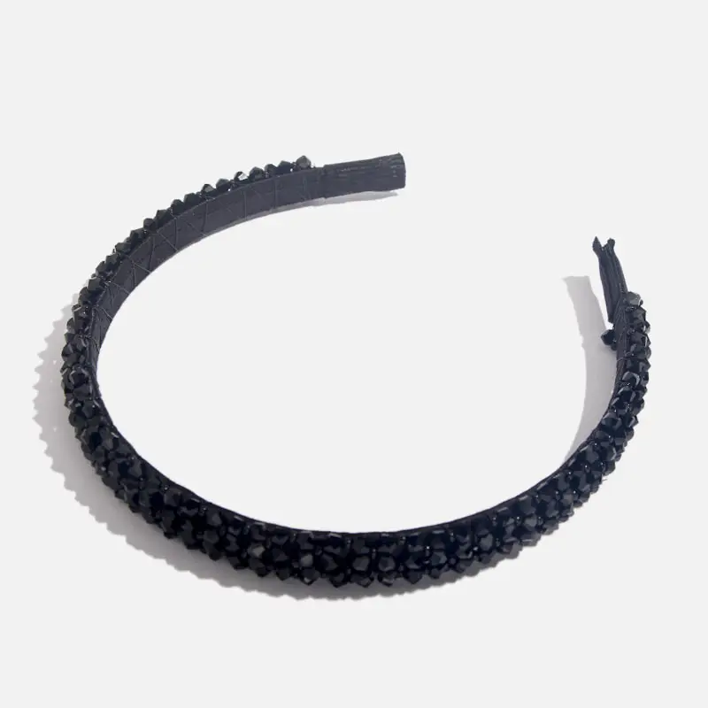 Flatfoosie Crystal Beaded Hair Band Fashion Headwear Girl Women Handmade Hair Accessories Headwear Party Wedding Headbands - Окраска металла: H005702BK