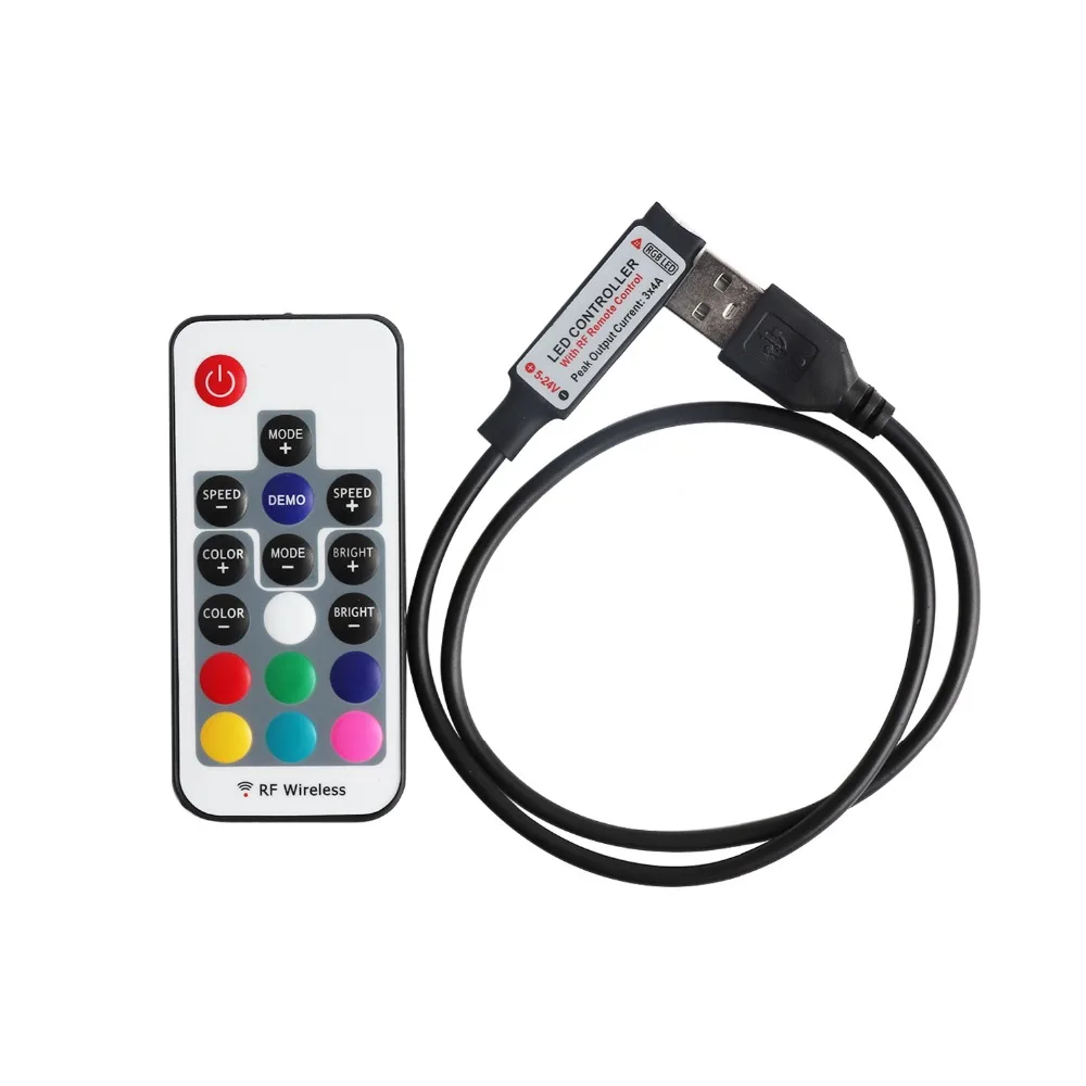 DC 5V Mini USB RGB Управление RF Беспроводной дистанционного 17Key 12A светодиодный Для 3528 5050