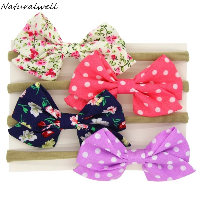 

Naturalwell Baby bows Cotton hairbands Kids Hair bow Infant girls hairbow Newborns elastic Nylon hair accessories 1 set HB128