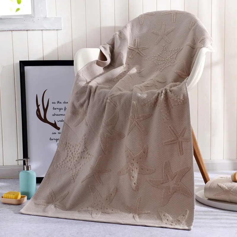 Полотенце из 100% хлопка с изображением листочков и морских звезд 70*140 см быстрое