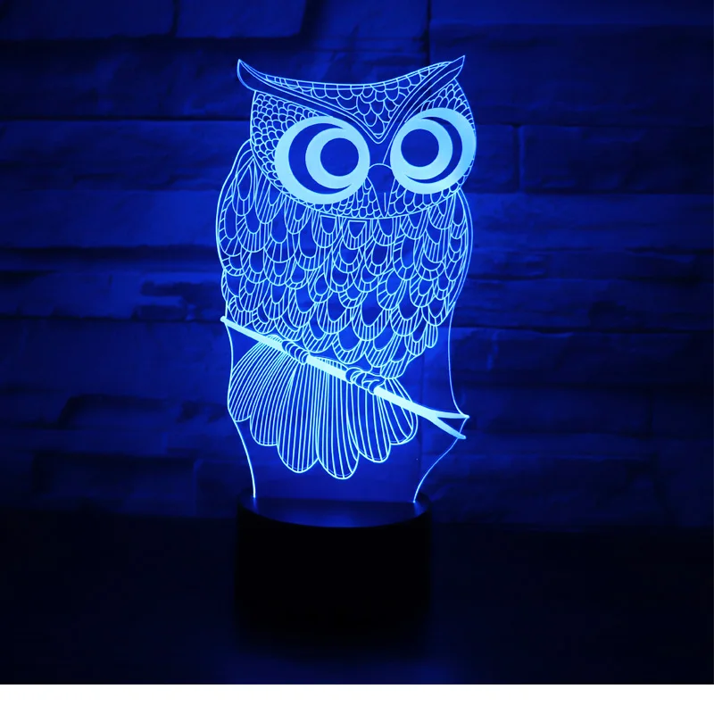 3D светодиодный ночник s Owl с 7 цветами светильник для украшения дома потрясающая