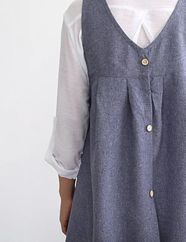 British Style Back Button Shape Natural Cotton Apron Big Size Kitchen Cooking Clothes -blue Color | Дом и сад
