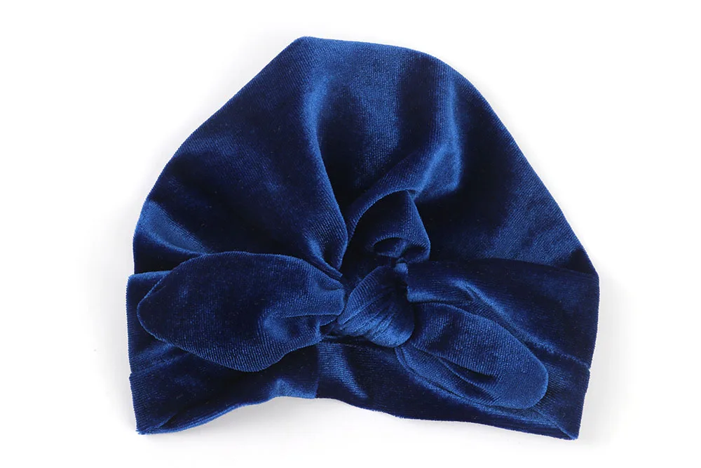royalblue Новинка года, бархатная Шапка-тюрбан с бантиками и заячьими ушками для мальчиков и девочек, 1 шт., Шапка-бини, мусульманская индийская шапка, богемные тюрбаны с бантом - Цвет: royalblue