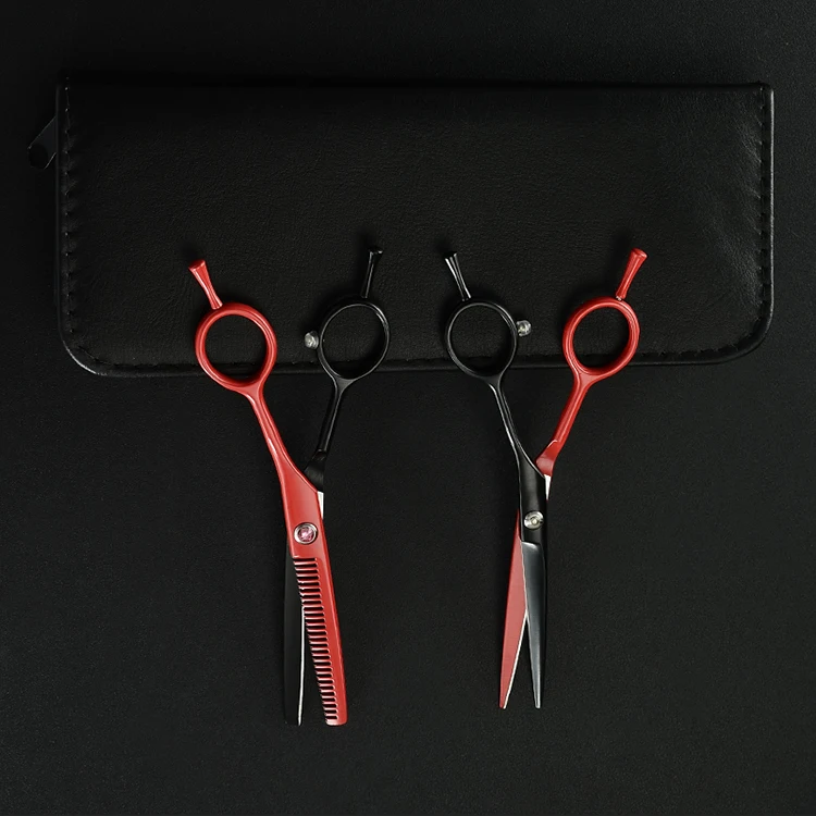 5.5in Left Hand Hair Scissors Double-tail Hairdressing Scissors Hair Salon Cutting Thinning Styling Tools Hairdressers Gift Case