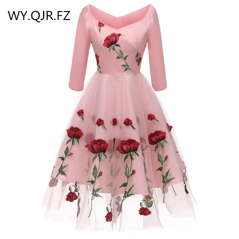 CD1657 # кружевные вышитые розово белые короткие платья для подружки невесты