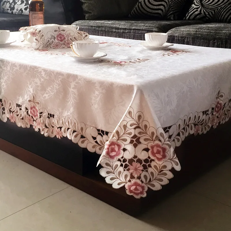 Новинка элегантные скатерти из полиэстера и сатина с цветочной вышивкой ручной