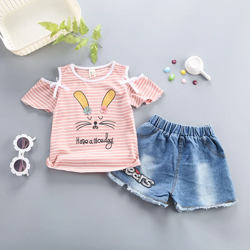 Повседневная Детская летняя одежда для девочек хлопковые топы в полоску с