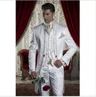 Смокинг для жениха в классическом стиле с золотой вышивкой, белый мужской блейзер для жениха с брюками (пиджак + брюки + жилет)