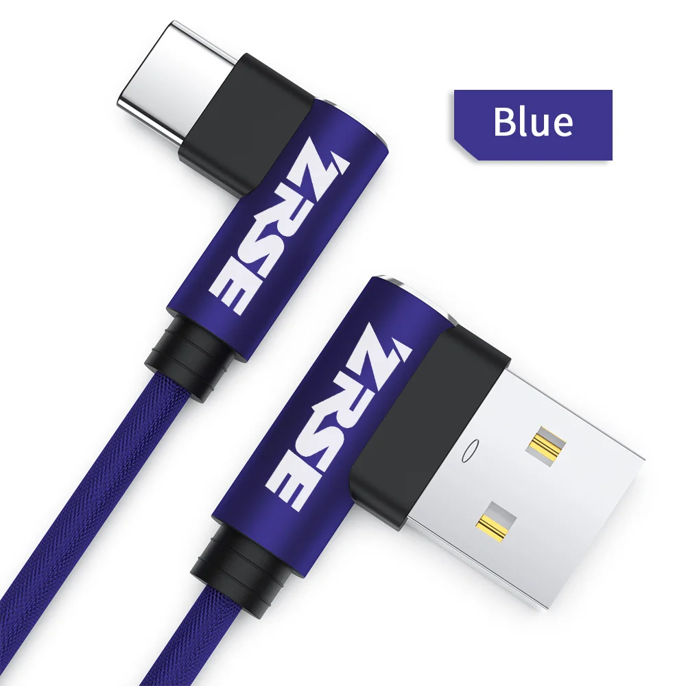 Blue TypeC ZRSE 90 градусов usb type C кабель для samsung a50 s10 s9 3 м 2 м 1 м USB C кабель синхронизации данных провод для быстрой зарядки Xiaomi Mi9 Redmi K20 - Цвет: Blue TypeC