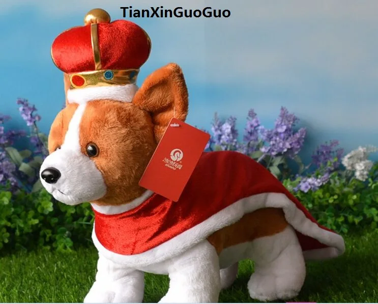 

about 33cm crown corgi standing dog plush toy dressed Windbreaker corgi soft doll birthday gift s0274