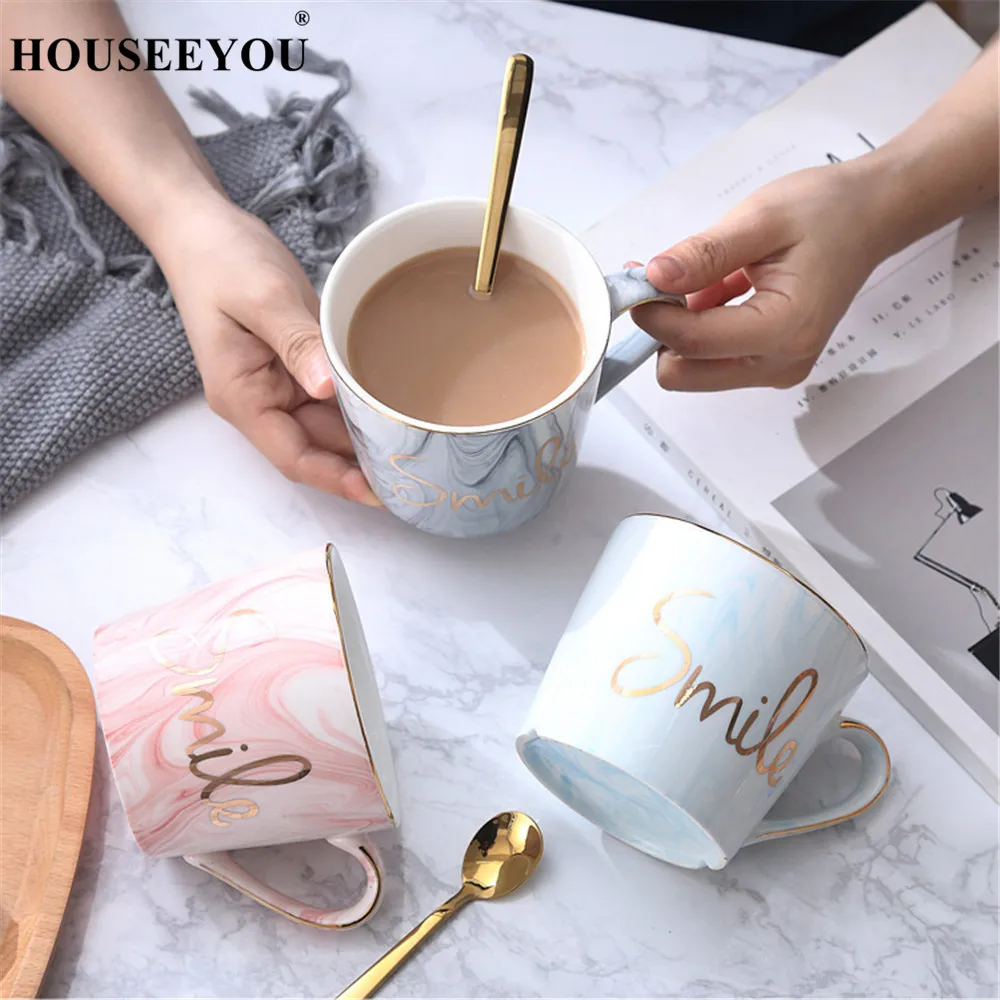 HOUSEEYOU ручная роспись натуральный мрамор фарфор кофейные чашки пара кружка с