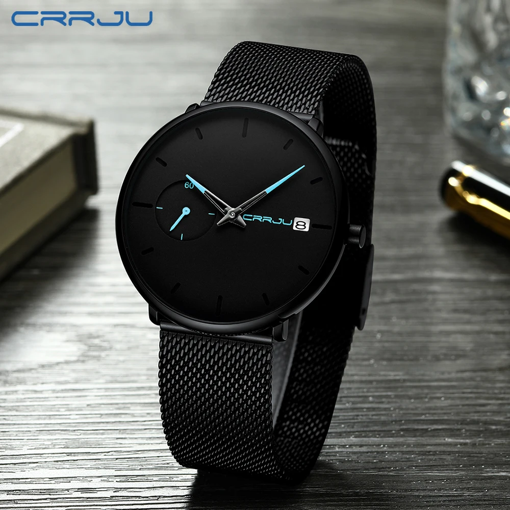 Relogio Masculino CRRJU мужские часы Лидирующий бренд Роскошные ультра тонкие наручные