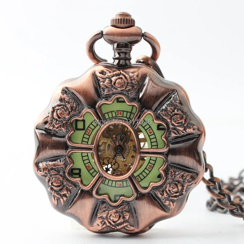 Высококачественные механические карманные часы с цветком из красной меди