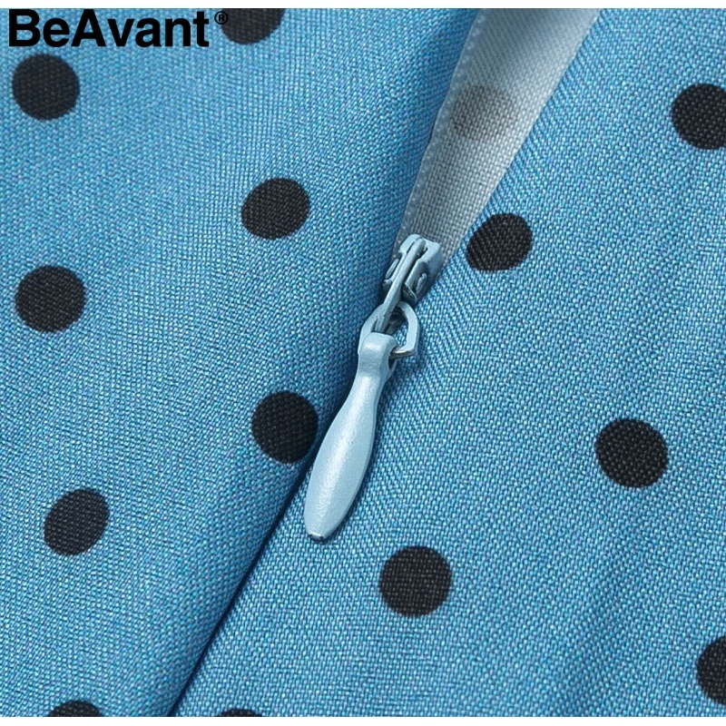 BeAvant Сексуальное Женское Платье с v-образным вырезом элегантный в горошек принт фонарь рукав женское вечернее платье осень тонкое дамское винтажное платье средней длины