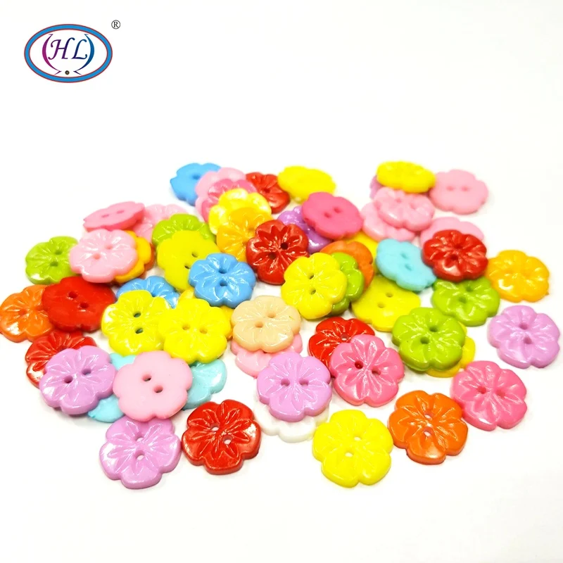 HL 15MM 50/100pcs  Flower Shape Mixed Colors Plastic Buttons Children's Sewing Accessories DIY Scrapbooking Crafts 011030002