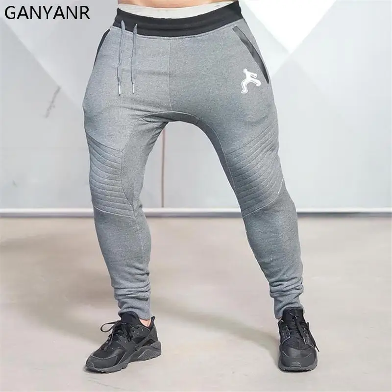 GANYANR мужские брюки для бега спортивные Леггинсы баскетбольная Тренировка Фитнес Бег для спортзала атлетики футбольные тренировочные брюки эластичные тренировки - Цвет: Dark Grey