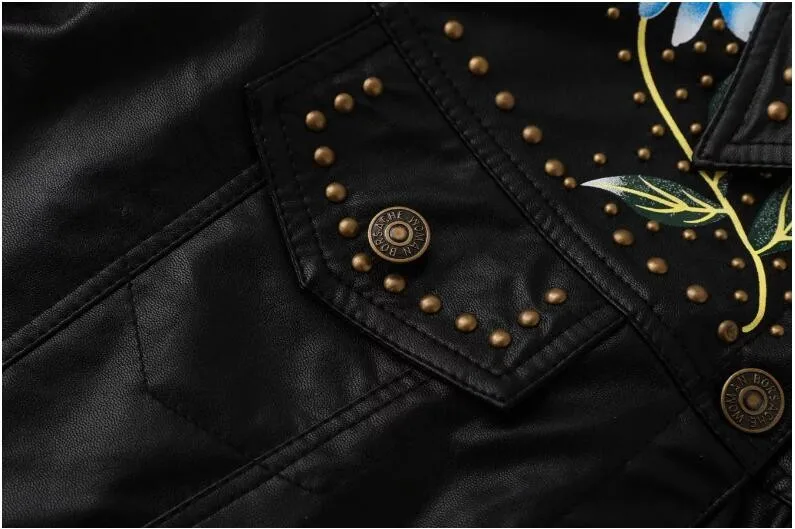 Модная кожаная куртка с заклепками из искусственной кожи новинка 2017